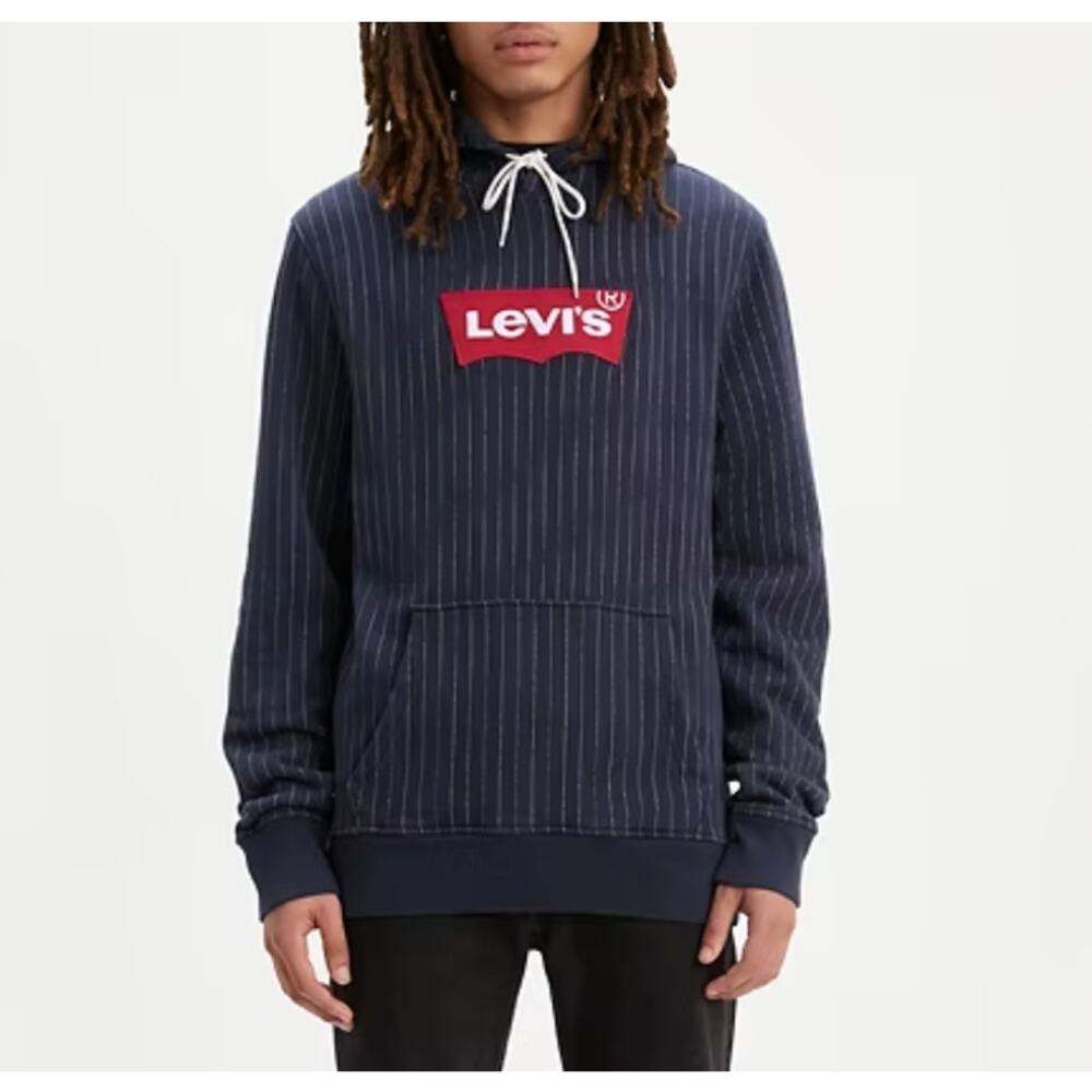 Levi's Logo Patch Navy Striped Drawstring Hoodie … - image 1